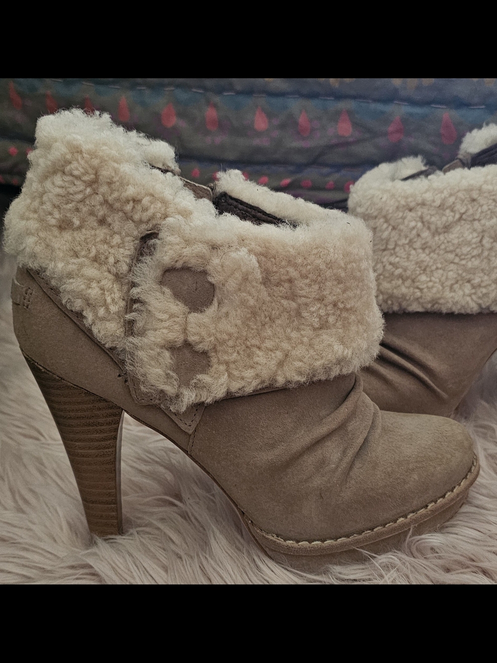 UGG Georgette Cozy Faux-Shearling Brown High-Heel Ankle Boots